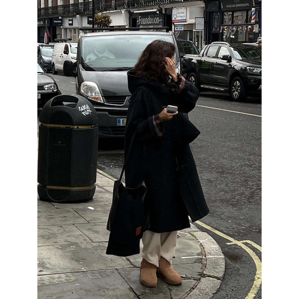 Rose Double-Sided Cashmere Fashion Horn Button Hooded Winter Female Long New Temperament Wool Coat Women