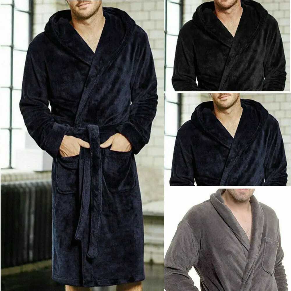 Casaul mens plush Shl bath towel with belt mens soft long Sve 2 side pockets chlorine winter solid warm dress M-XXL W241023