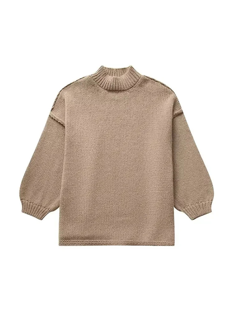 Casual Solid Knit Womens Sweater Lantern Sleeve Loose Lady Pullovers Spring Autumn Knitwear Thick Soft Warm Jumper Tops 241021