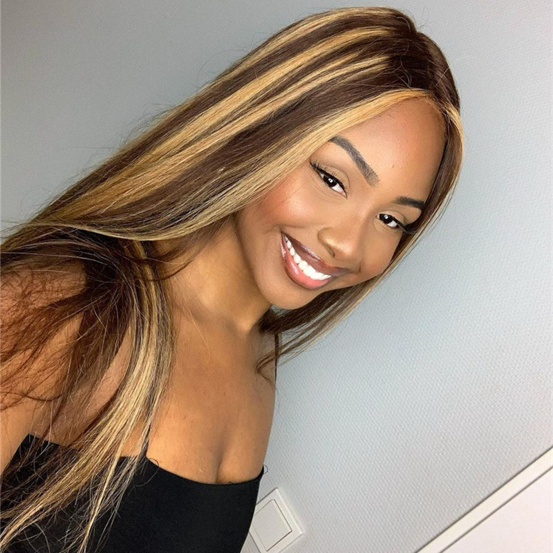 New arrival wig female fashion chemical fiber middle parting long straight hair gradient color long hair