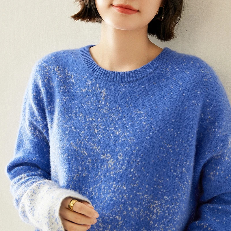100% Goat Cashmere Sweater Womens 7Pin ONeck 4Color Gradient Color Pullover Knitted Casual Autumn And Winter Thicken Tops 241021