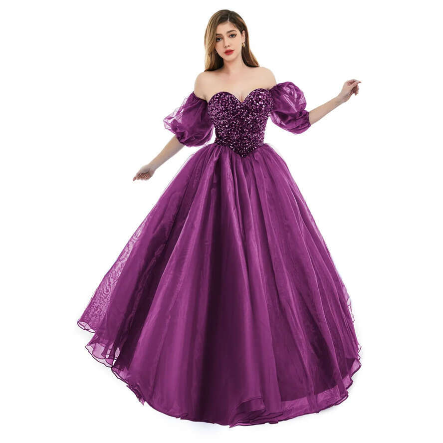Backless Royal Blue Sexy A E Prom Dresses 2024 New Sequins Beads Sweetheart Corset Back Evening Quinceanera Gowns With Poet Sleeves Bm3503 vening