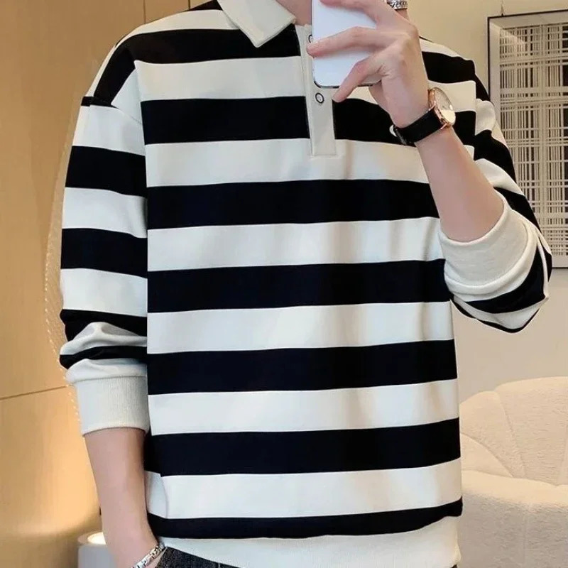 T Polo Shirts for Men Stripe Green Male Clothes Sweatshirts Normal Tops Aesthetic Korean Autumn Y2k Bulk 2024 Tee Sale It 241010