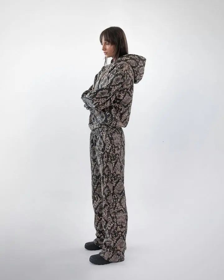 Street clothing set leopard print camouflage zipper hooded sweatshirt sports pants two-piece set Y2K mens zipper hooded sweatshirt retro casual pants  - view 4