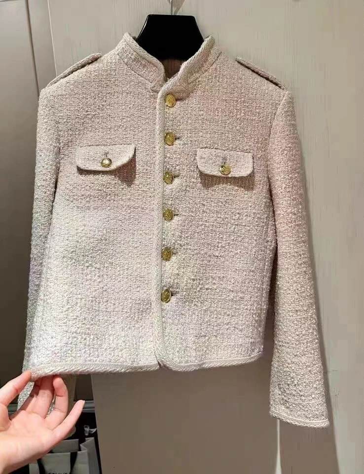 French single corset tweed stand up collar jacket womens short jacket 241023