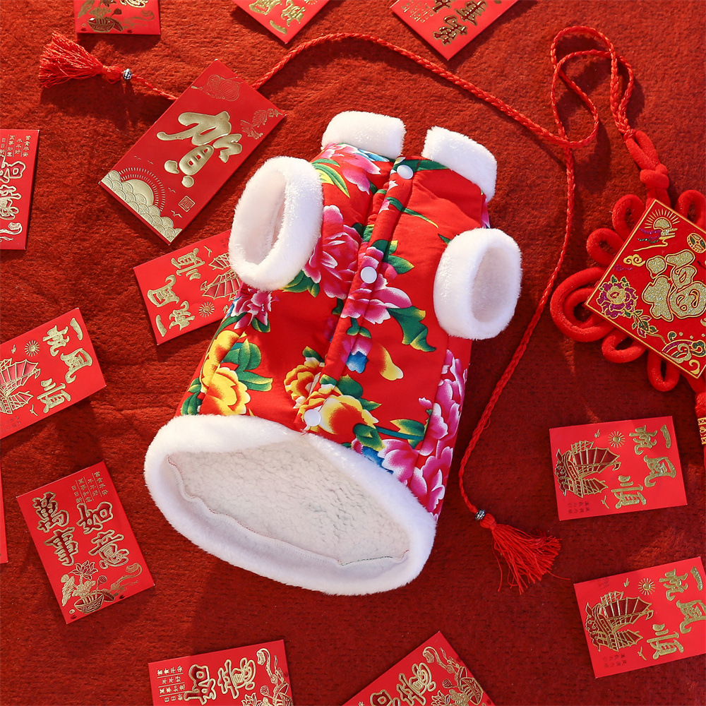 Pet cat cat clothes padded New Year's model hairless cat Ragdoll cat Northeast big flower cotton jacket small waistcoat