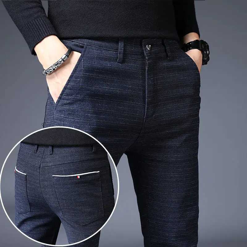 Streetwear Fashion Men Plaid Suit Pants Spring Autumn New Korean Slim Daily Business Male Sports Straight Casual Full TrousersX241023