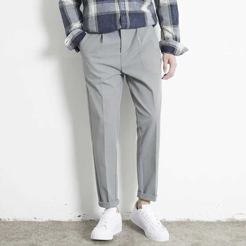 Korean Summer New Vintage Casual Versatile Straight Suit Pants Men Solid Button Zipper Pockets Patchwork Loose Business TrousersX241023