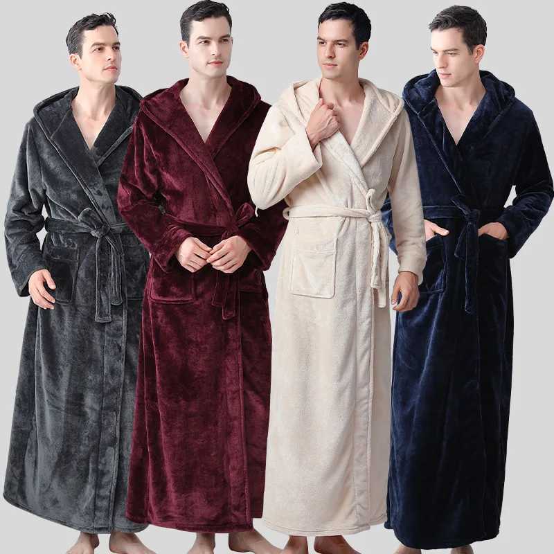 Winter Mens Hoodie Thick Robe Flannel Night Light Coral Velvet Long Bathroom Mens Evening Dress Loose and Warm W241023