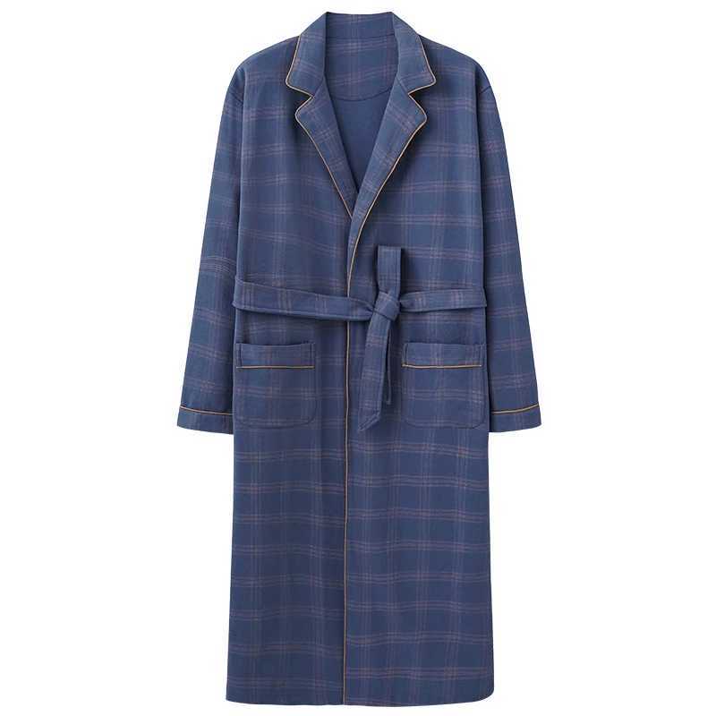 Spring and Autumn Checkered Mens Sp Top Kimono Mens Full Pure Cotton Long Bath Towel Bridal Dress M-4XL W241023