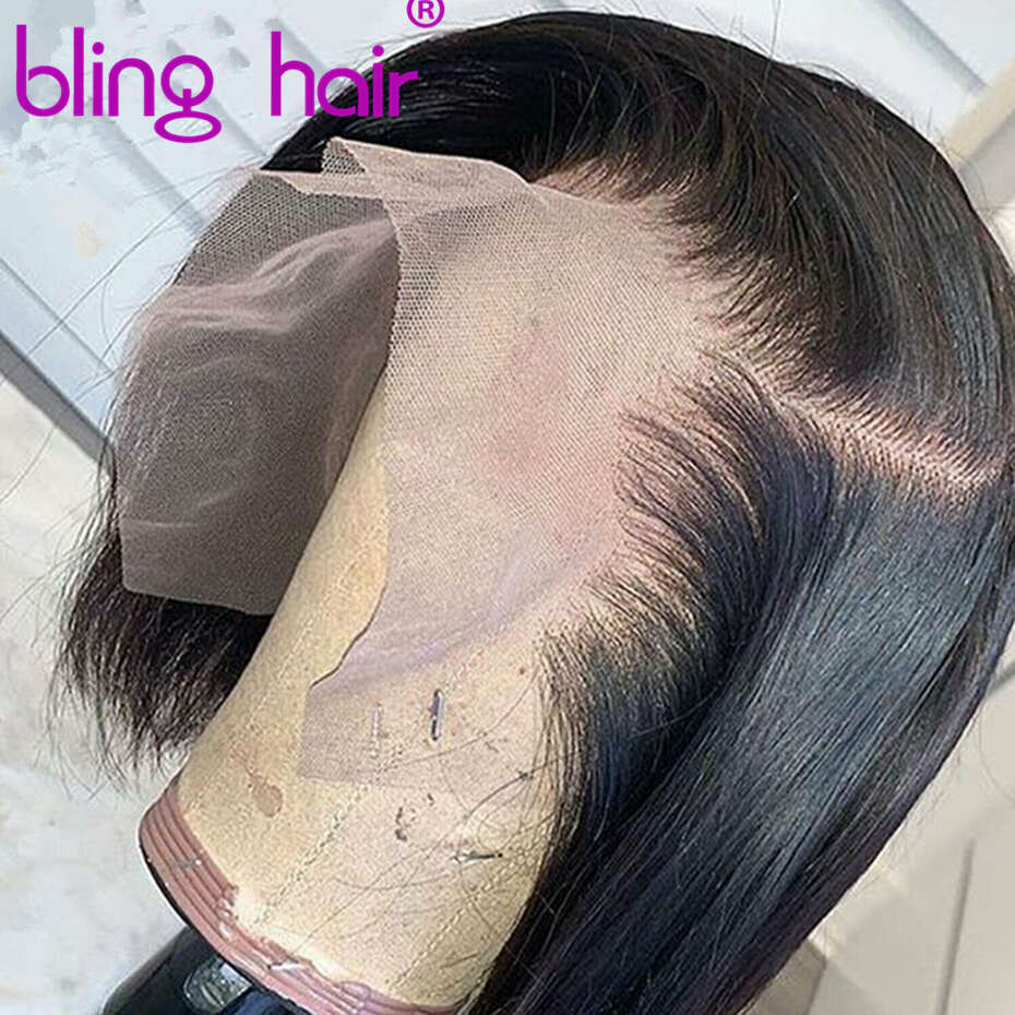 180% Density Short Lace Wig PrePlucked Bone Straight Human Hair Wigs For Women Double Drawn Remy Hair Wig 10-14Inch Bling Hair