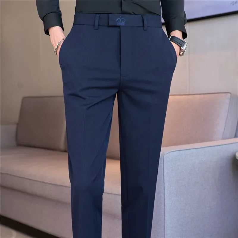 Dress Pants Men 2024 Autumn New Embroidered Suit Pants Business Casual Slim Fit Solid Casual Formal Dress Trousers Men ClothingX241023