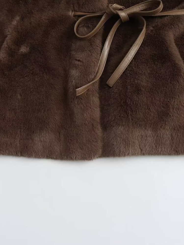 2024 Winter Imitation Mink Veet Lace-Up Waisted V-Neck Temperament Environmentally Friendly Fur Coat For Women
