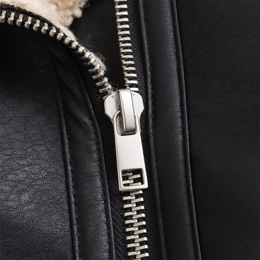 UNIZERA 2024 Autumn/Winter Product Women's New Fashion Casual Versatile Flip Collar Leather And Fur Integrated Jacket Co
