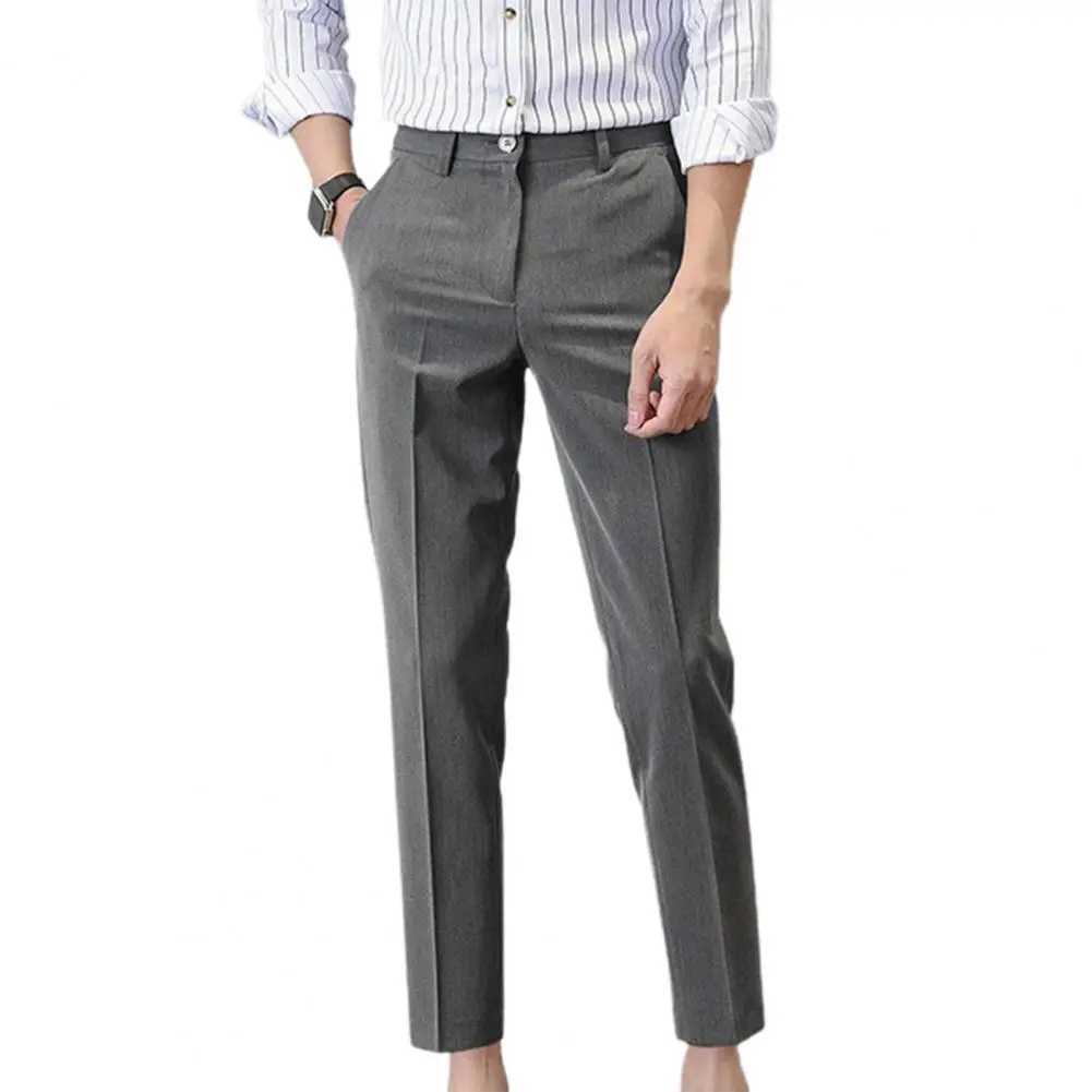 Hot2022 New Men Suit Pants Solid Color Classic Slim Fit Straight Pattern Mid Waist Business Trousers Office ClothesX241023