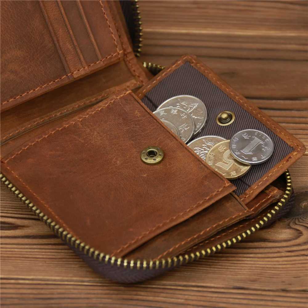 Mens leather zipper wallet card holder cash coin pocket mens large solid standard wallet Z250411
