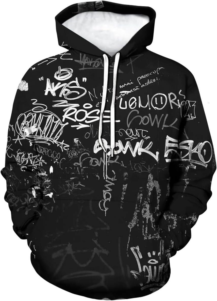 Hoodie for Mens Womens Fashion Novelty Hip-Hop Graffiti Print Mens Pullover Unisex Graphic Hoodies sweatshirt Hip hop Warmth