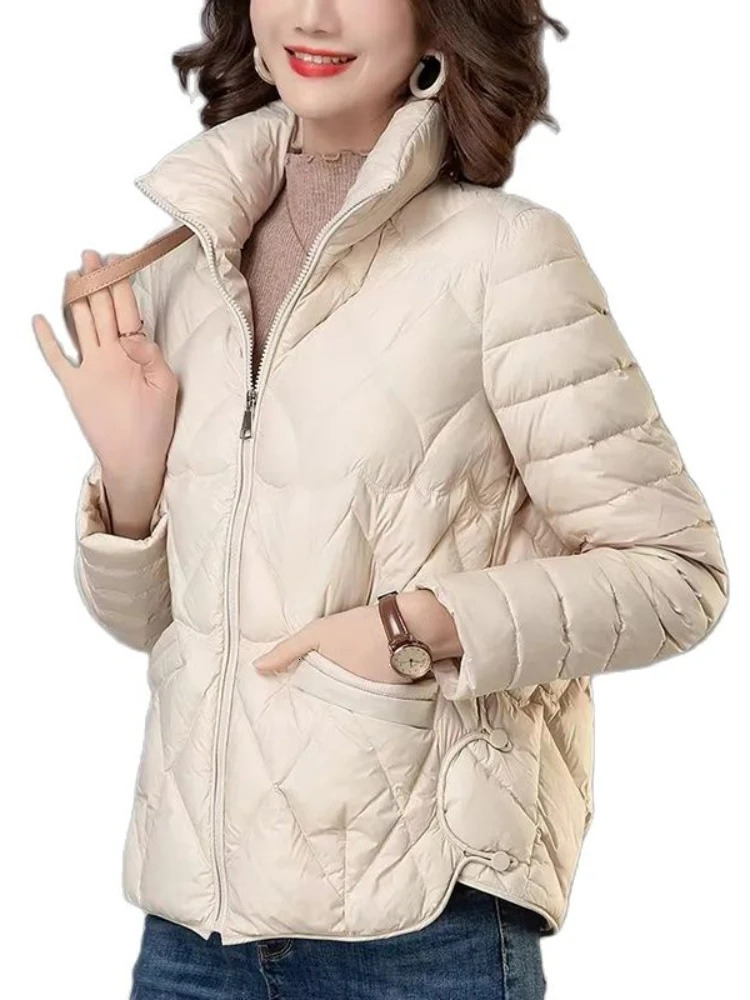 Lightweight down cotton jacket womens coat autumn item middle-aged and elderly mother clothing short sleeved cotton jacket womens coat 241023