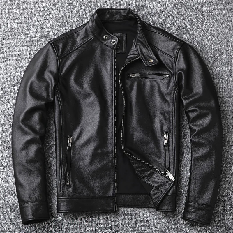 YR Super sales. Classic motorcycle rider leather jacket. Slim is suitable for cowhide jackets. Mens fashionable leather jacket. Asian size 241023