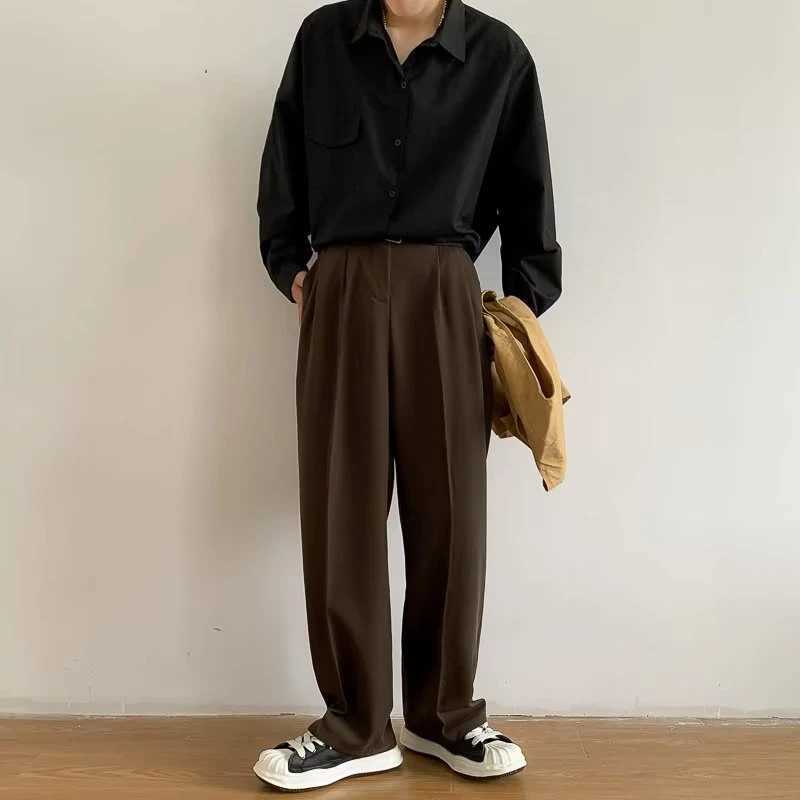 Brown Black Suit Pants Men Fashion Social Mens Dress Pants Korean Loose Straight Wide Leg Pants Mens Office Formal TrousersX241023