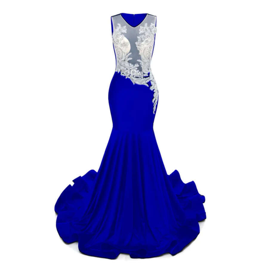 Photos Custom Made Real 2024 New Prom Dresses Royal Blue Black Bury Orange Sleeveless Mermaid Evening Gowns Women Special Ocn Wear Dress Bm3501