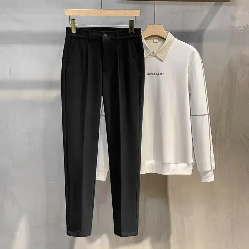 Autumn Winter Mens Thick Suit Pants Fashion Casual Slim Straight Drape Classic Business Woolen Cloth Formal Male Trousers 241010