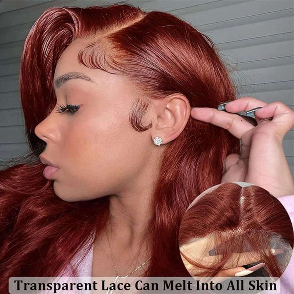 360 Full Reddish Brown Front 250 13x4 13x6 Hd Lace Frontal Wig Body Wave Human Hair Wigs For Women