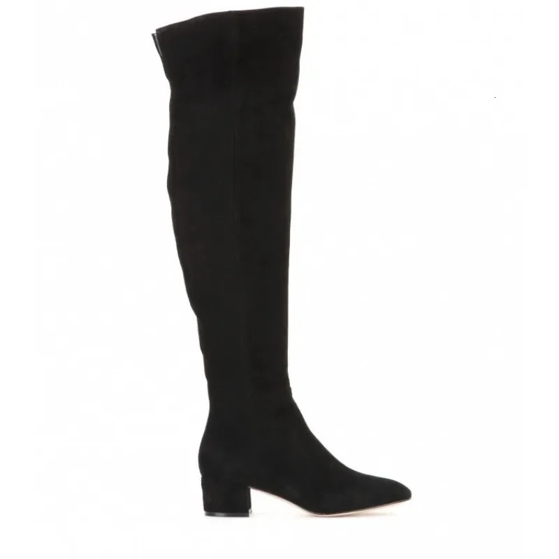 Autumn/Winter Knee Fashion Sleeve Boots European and American Round Head Middle Heel Artificial Plush Boots 250225
