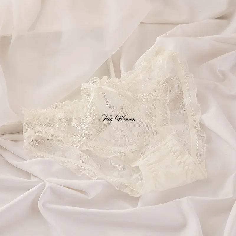 2025 New designer sweet beauty style thin mesh underwear Japanese pure cotton Crotch breathable summer bow fashion transparent underwear sexy