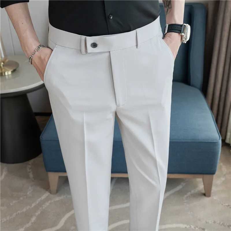 Summer Thin Business Casual Suit Pants Men Elastic Comfortable Cropped Pants Fashion Slim Fit Office Social Trousers 28-40X241023