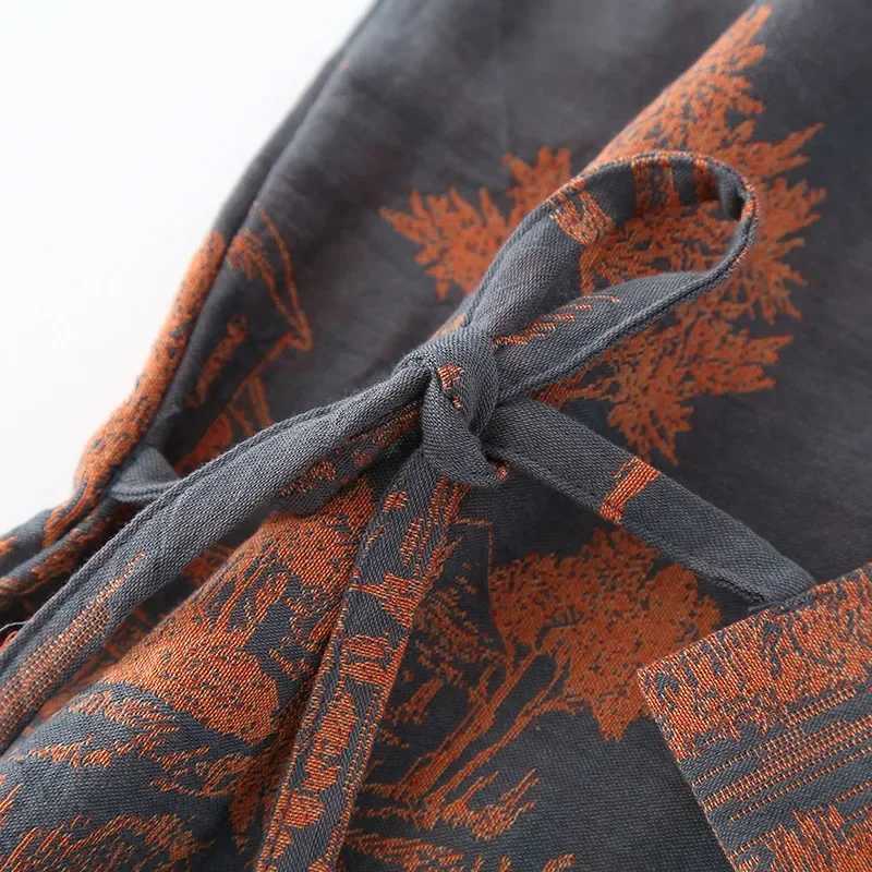 Blue Grn colored mens printed robe cotton kimono mens bathroom spring summer autumn cotton long mens kimono W241023