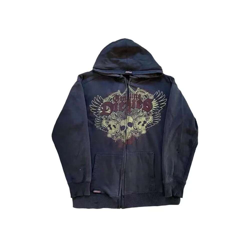 High end Gothic Hiphop fashion skull print zipper hoodies for men autumn and winter long sleeved casual versatile baggy sweatshirts