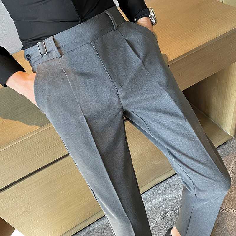 2023 Spring New British Fashion Slim Fit Suit Pants Mens Leisure High Quality Belt Design Business Wedding Social PantsX241023