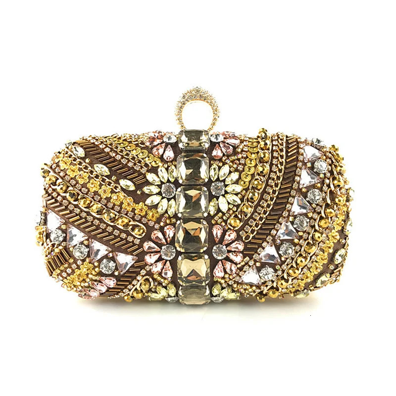 Amiqi Exquisite Handmade Handbag Womens Beaded Diamond Womens Dinner Bag Bridal Ball Clutch er Handbag Bolsa Fe 241023