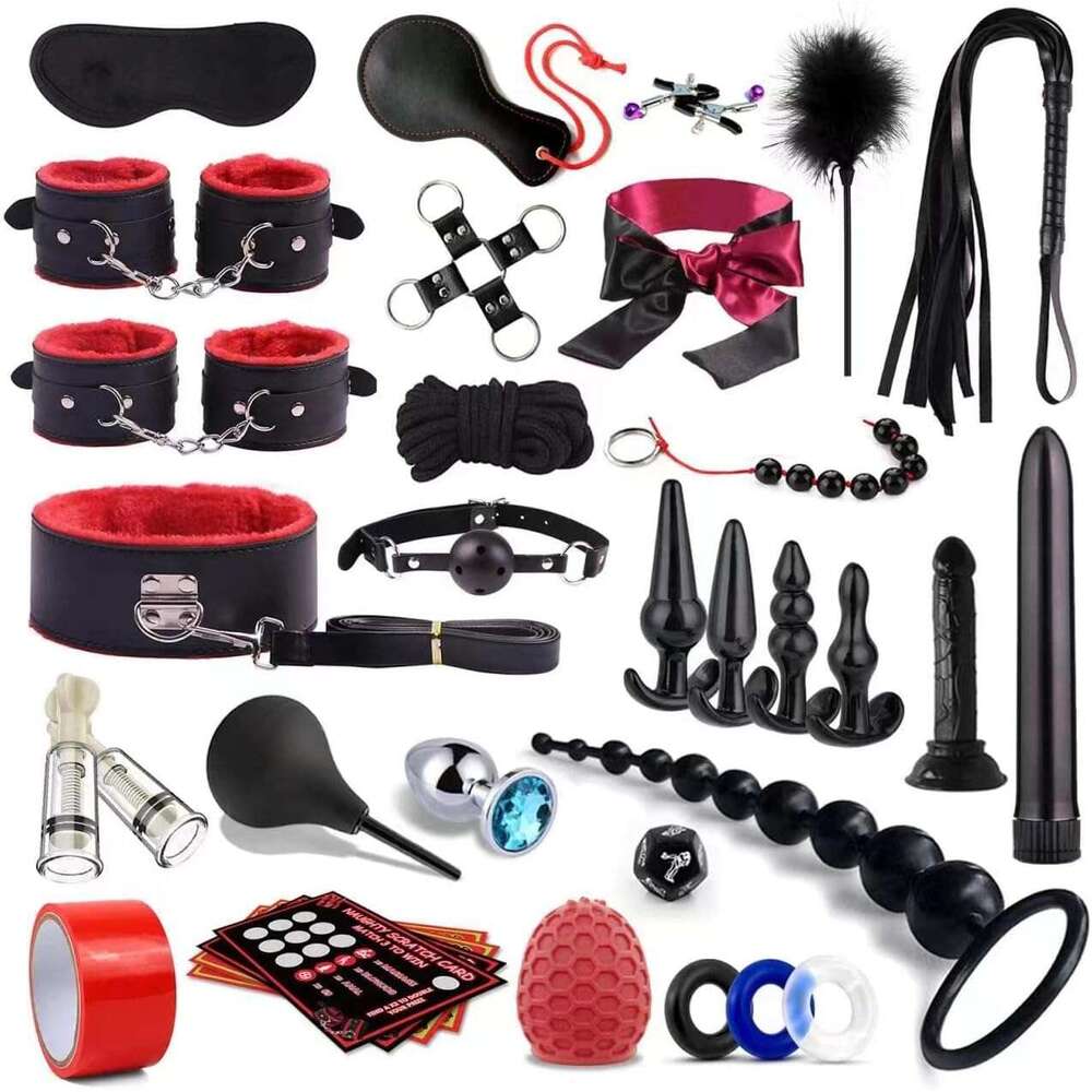 BDSM Toy for Adult Couples,34pcs Sex Toys Kit for Bondaged Restraints with Handcuffs Sex and Anal Plug Toys,Body-Safe Sexual Pleasure Tools for Women 