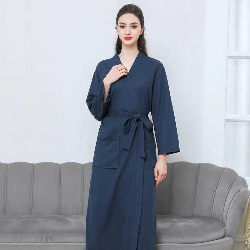 Waffles transparent bathroom mens summer thin robe shower plain weave dress knee length breathable evening gown W241023