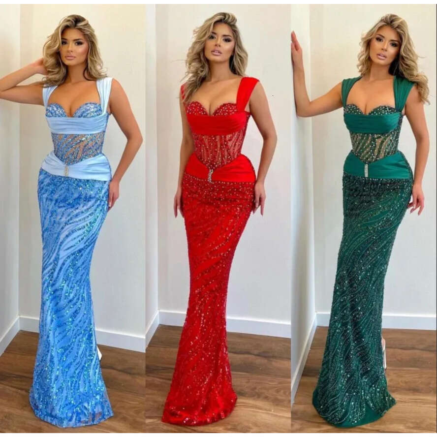 Dark ASO Green EBI Red Blue Beaded Evening Dresses Sexy Mermaid Off Shoulder Beadings Crystals Long Party Ocn Gowns Urious Prom Wears Bc18604