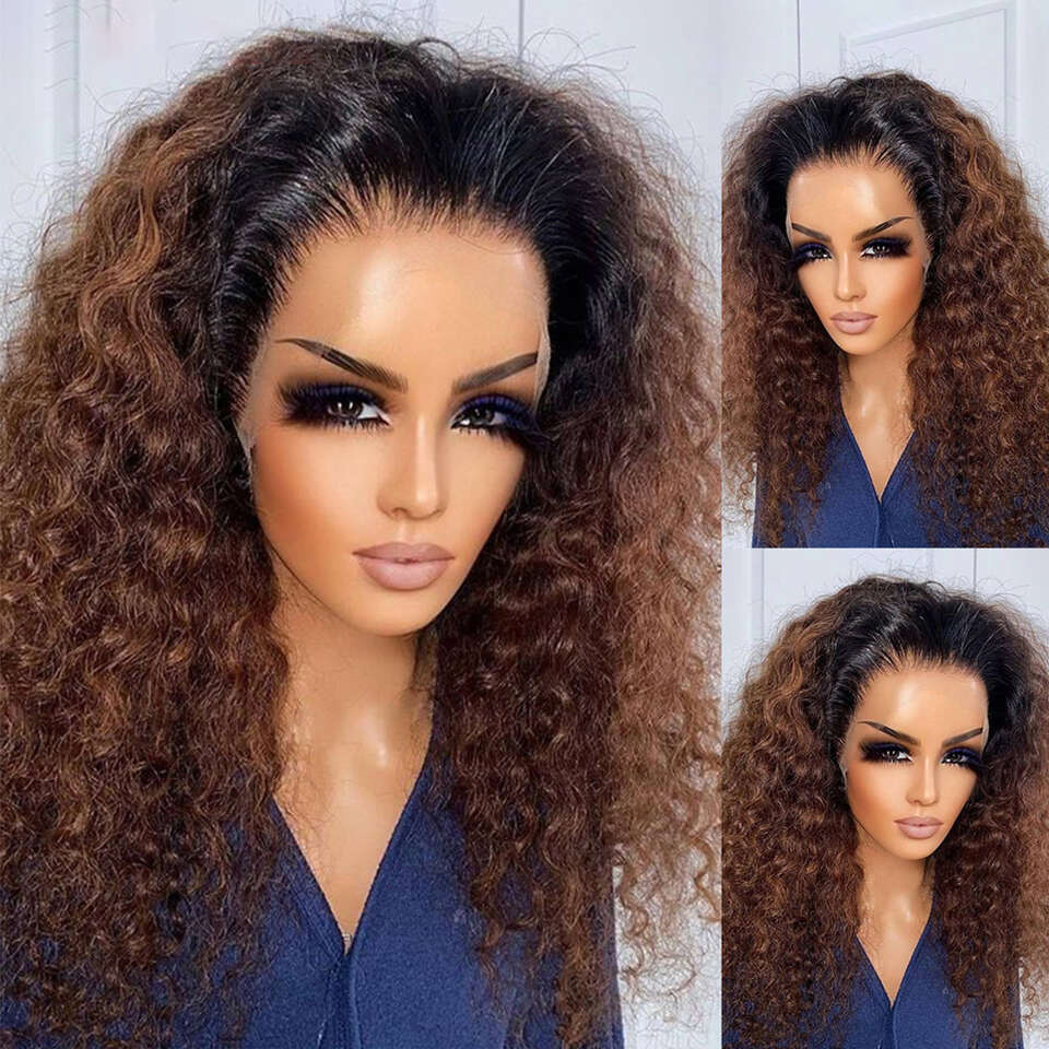 Soft 26 "Long Ombre Honey Blonde Brown 180Density Kinky Curly Lace Front Wig For Black Women BabyHair Glueless Preplucked Daily