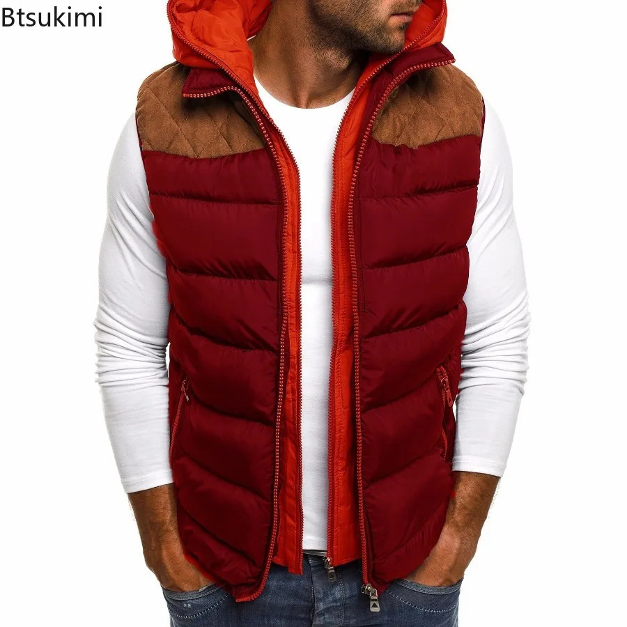 Mens autumn and winter vests casual vests sleeveless jackets mens hooded vests warm jackets zippered hooded jackets 241023