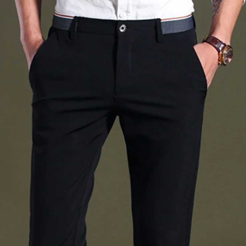 Dress Trousers for Men Elastic Premium Business Pants No-Iron Straight-Fit Flat-Front Men Suit Pants Fashion Dress Pants FormalX241023