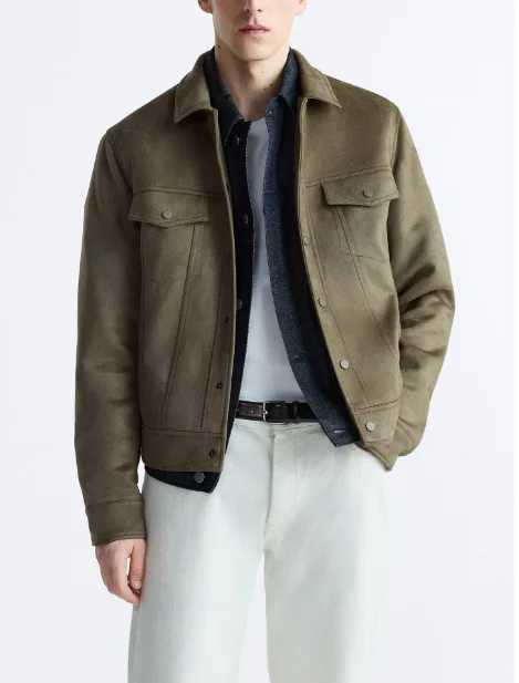 Spring and autumn European style mens jacket Suede solid color lapel fully matched casual jacket size XL X241023