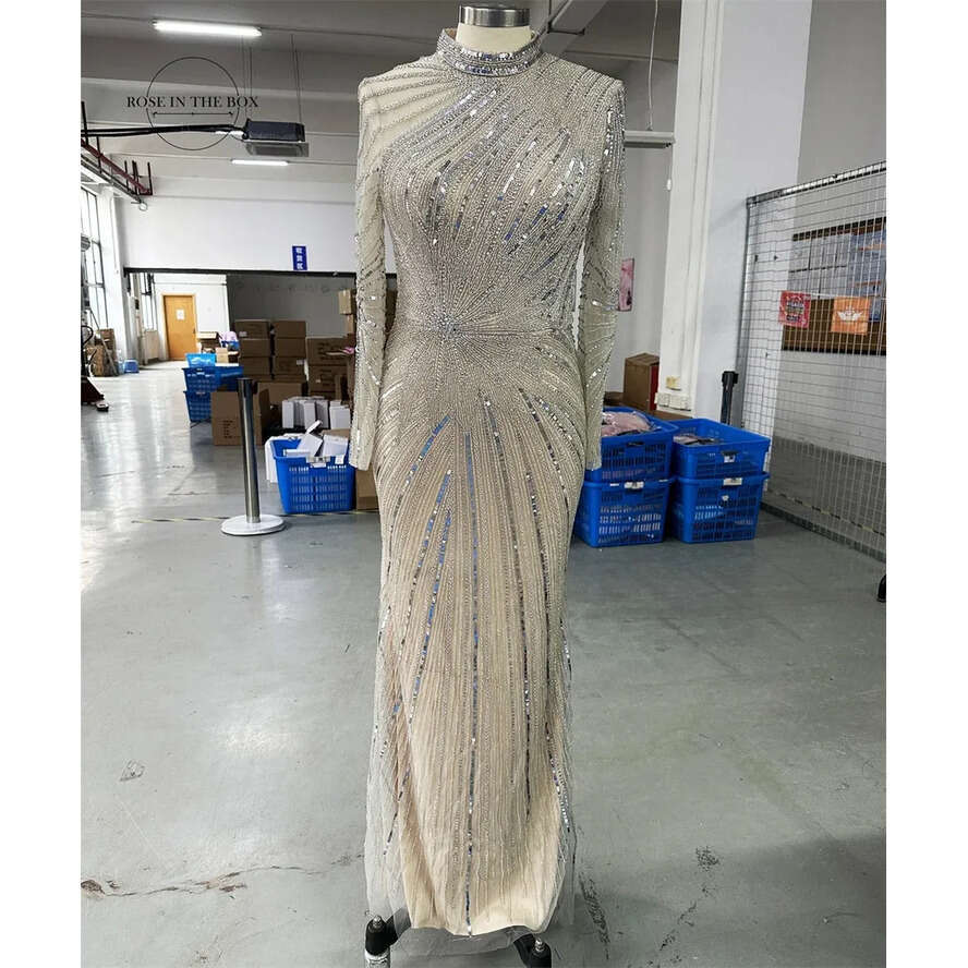Muslim Elegant Yellow Mermaid Evening Dresses For Women Dubai Long Sleeves Beaded Arabic Formal Party Gowns Bc17007 mal