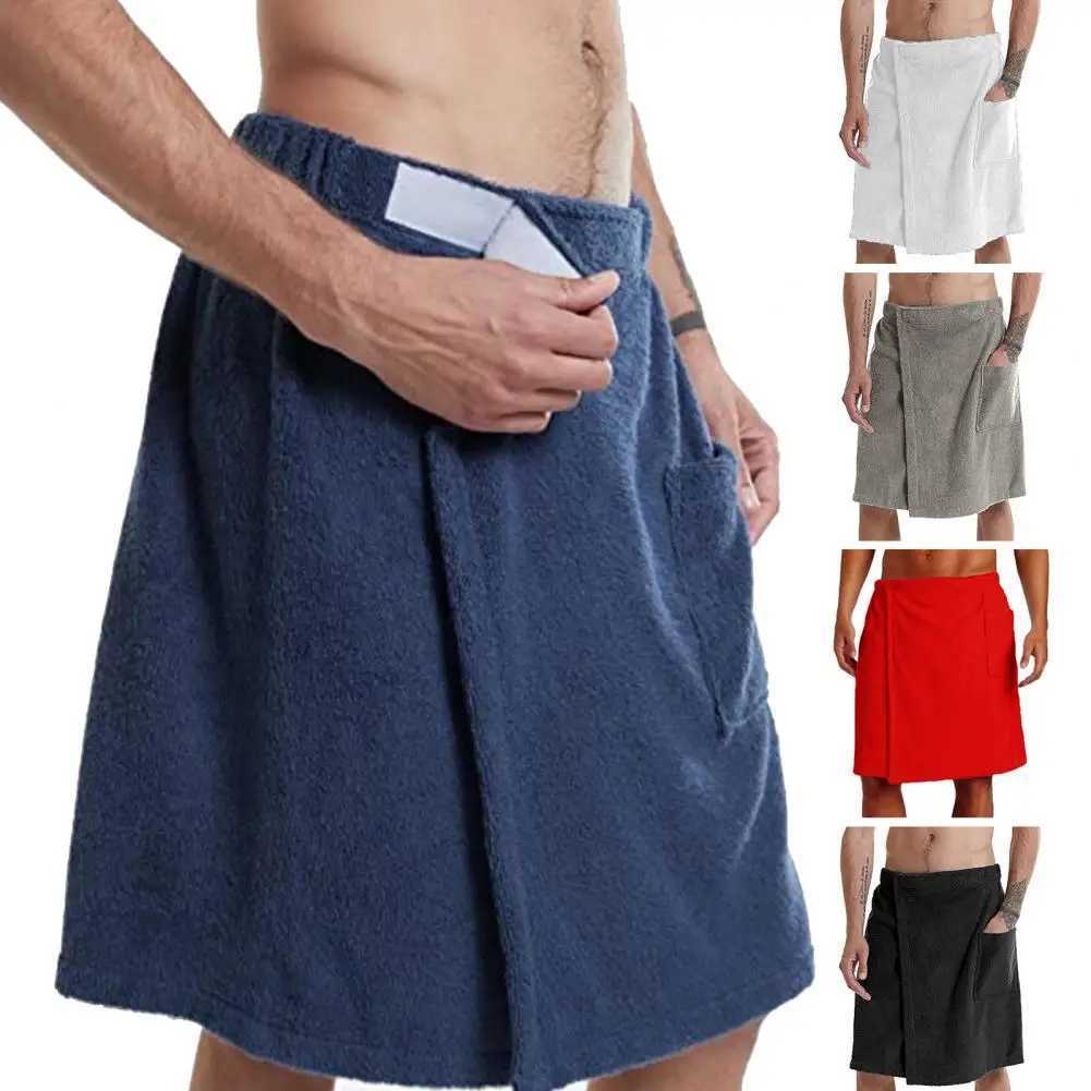 Mens bathroom towel with adjustable elastic waist for home wear night light pocket for outdoor sports swimming gym spa towel for mens home wear W24102
