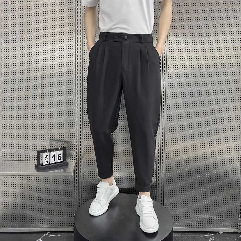 Baggy Pleated Man Suits Pants Harlan Gray Summer 2024 Korean Style Clothes Trousers for Men New in Work Wear Classic Slacks FineX241023