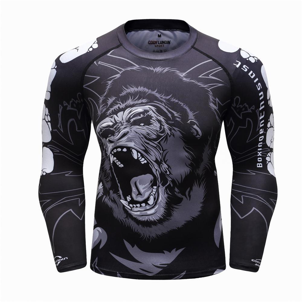 New Men Boxing Set Compression Jersey Pants 3D Orangutan Print Rashguard Kickboxing Tight T-shirts Pants Muay Thai MMA Fightwear
