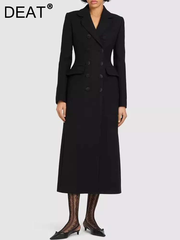 DEAT Fashion Women Blazer Notched Collar Long Sleeves Double Breasted Slim High Waist Suit Jackets Autumn 2024 New 7Ab4795