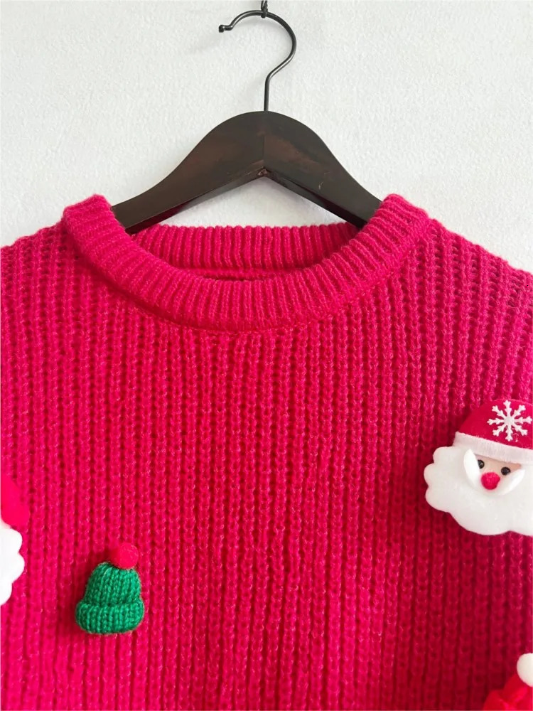 Ugly Christmas Santa Claus Knitted Sweater Women Autumn Winter Fashion Loose ONeck Long Sleeve Red Pullover Jumper 241021
