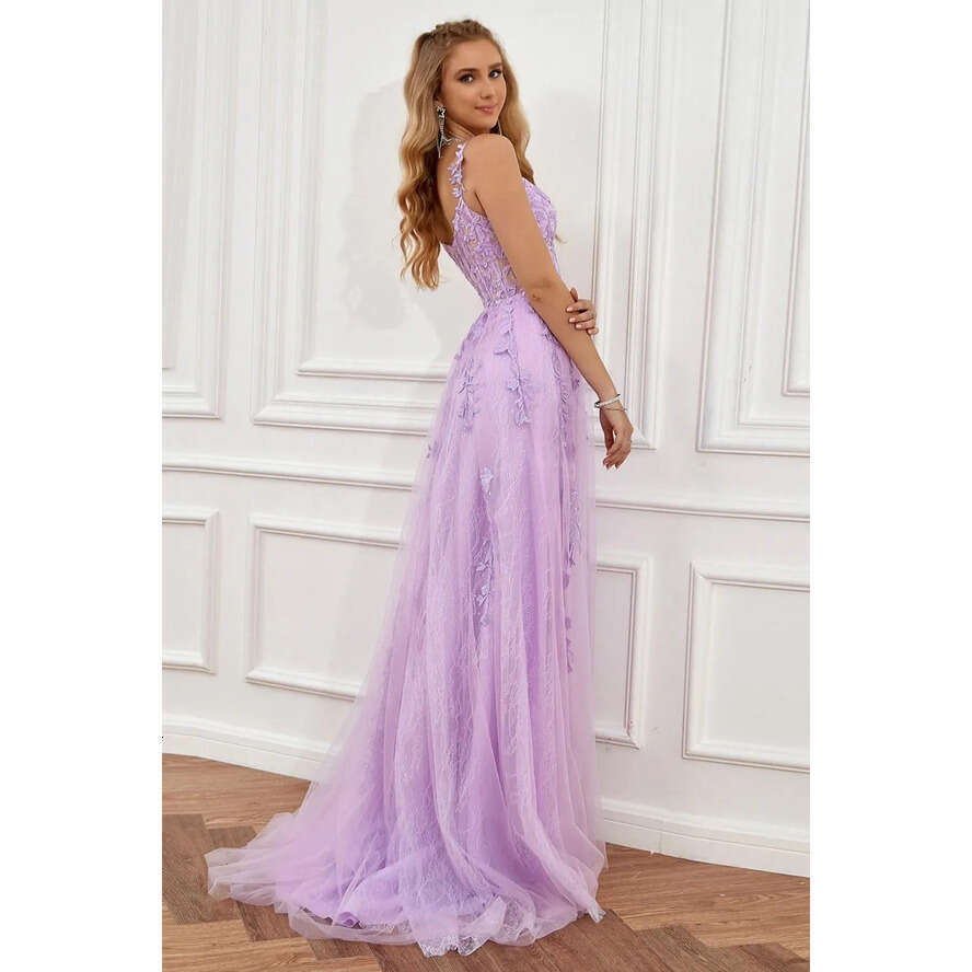 Light Purple Evening Stunning Dresses For Teens Junior Party Celebrity Dress A E Spaghetti Straps Appliques Lace Tulle Long Prom Gowns Bc18493 pplique