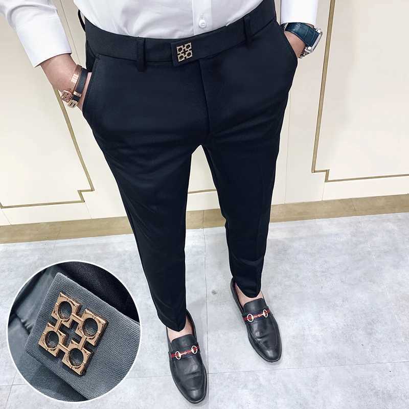 Spring 2022 Men Pants Korean Slim Fit Men Casual Ankle Length Pants Streetwear Men High Quality Black Gray Khi Dress Suit PantX241023