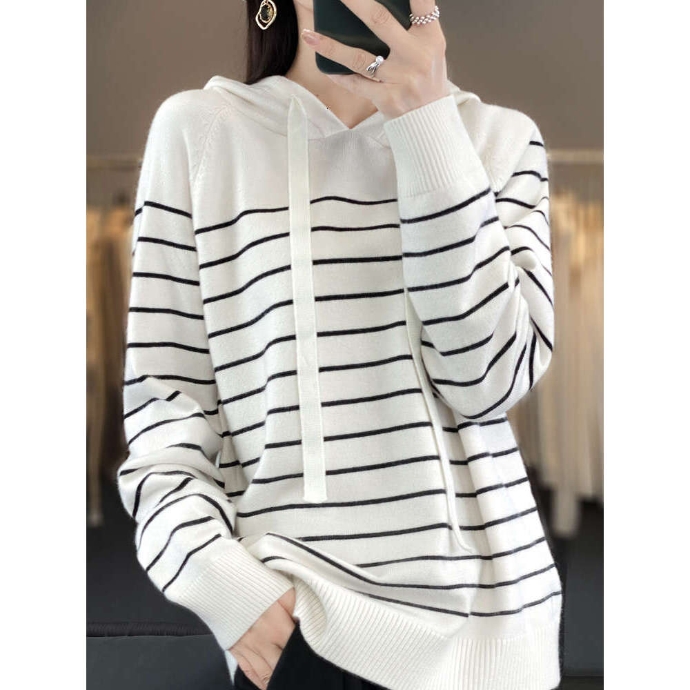 Striped New Wool Hoodies And Sweatshirts For Women Long Sleeve Sweaters Knitted Jumpers Female Outerwears Fashion Hoody Clothing